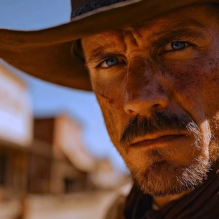 DomoAI style transfer output showing AI-generated cinematic scene with western character