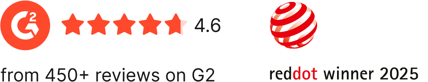 Rated 4.6 from 450+ reviews on G2 and Red Dot Winner 2025