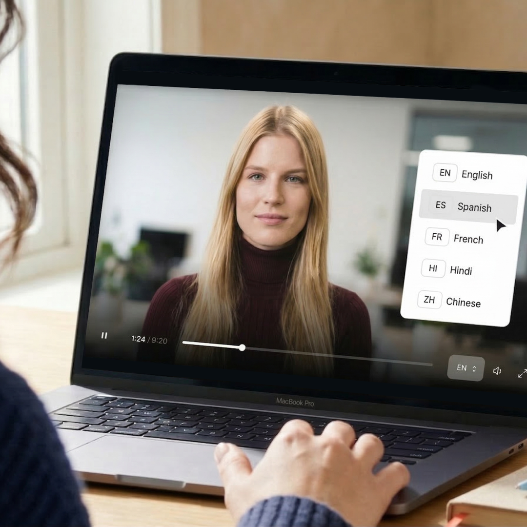 Colossyan's multilingual AI voice selector with a built-in language picker