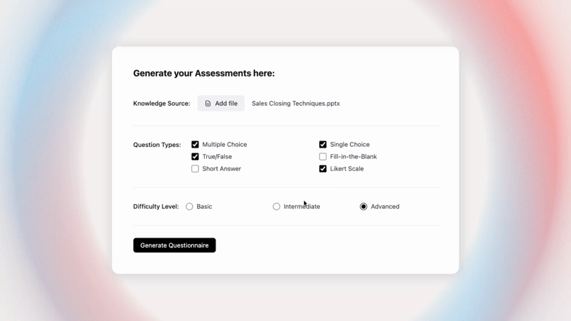AI assessment generator interface