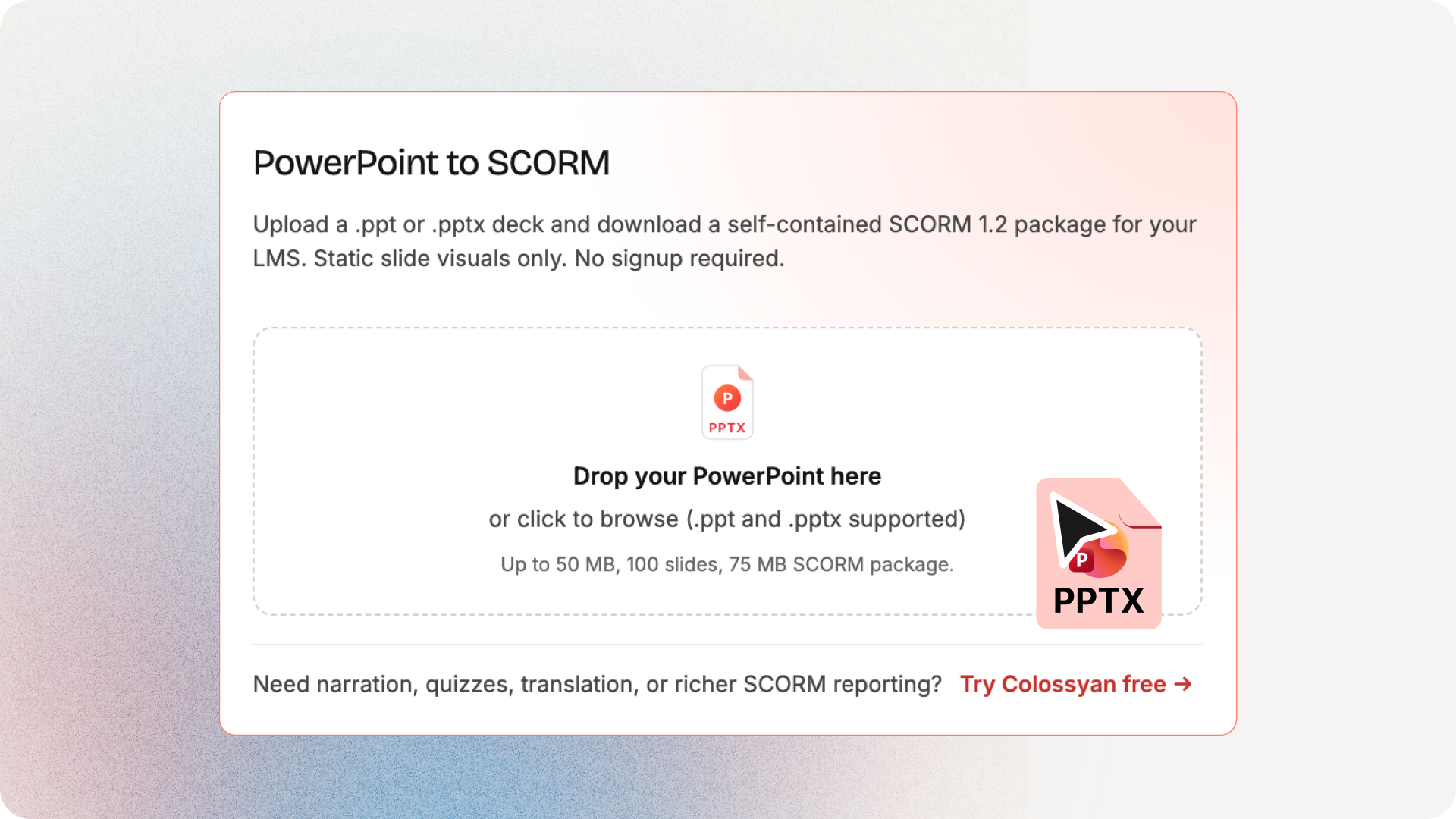 PowerPoint to SCORM converter interface