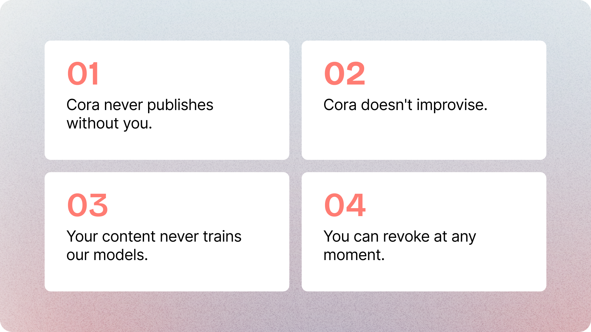 Rules Cora follows to keep AI video generation grounded in approved source material