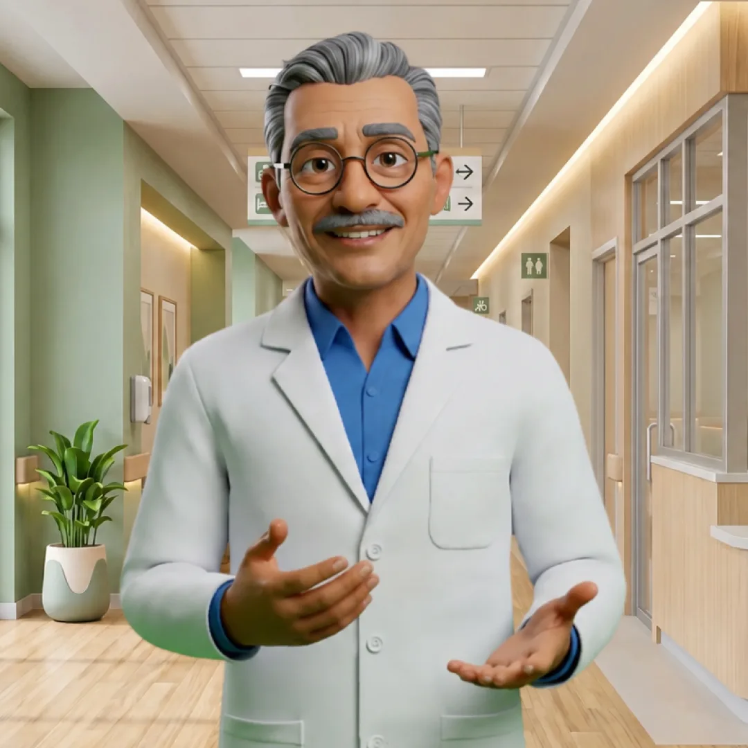 Cartoon avatar presenter delivering a script in Colossyan