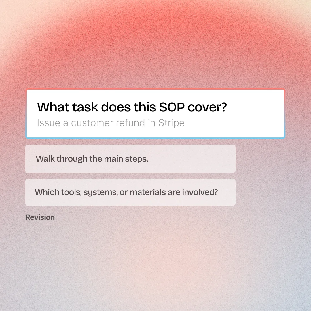 The generator's first interview question naming the task, answered Issue a customer refund in Stripe
