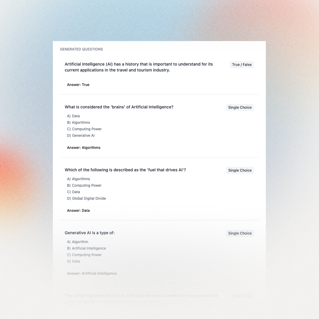 Generated assessment with questions and answer options