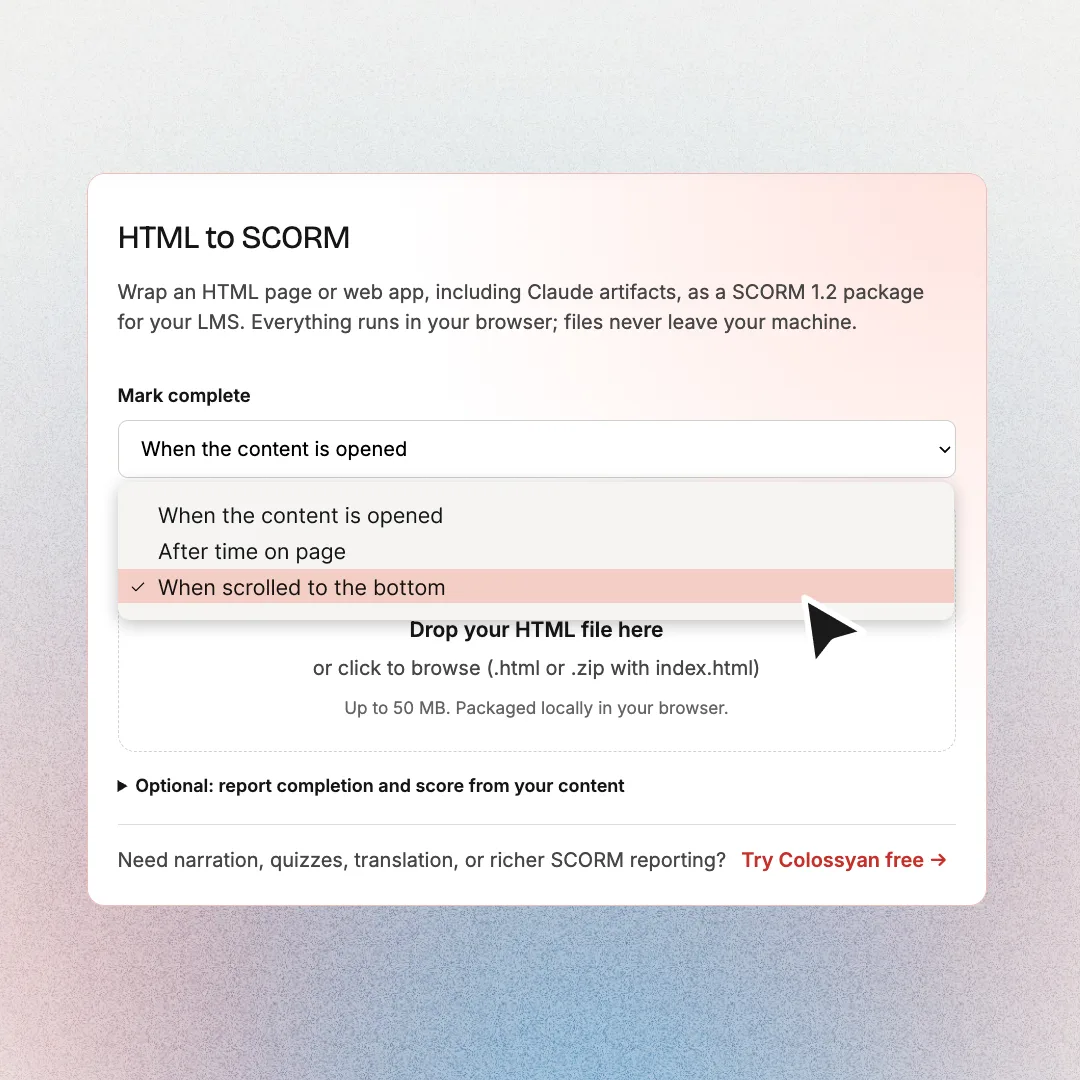Choosing a SCORM completion rule