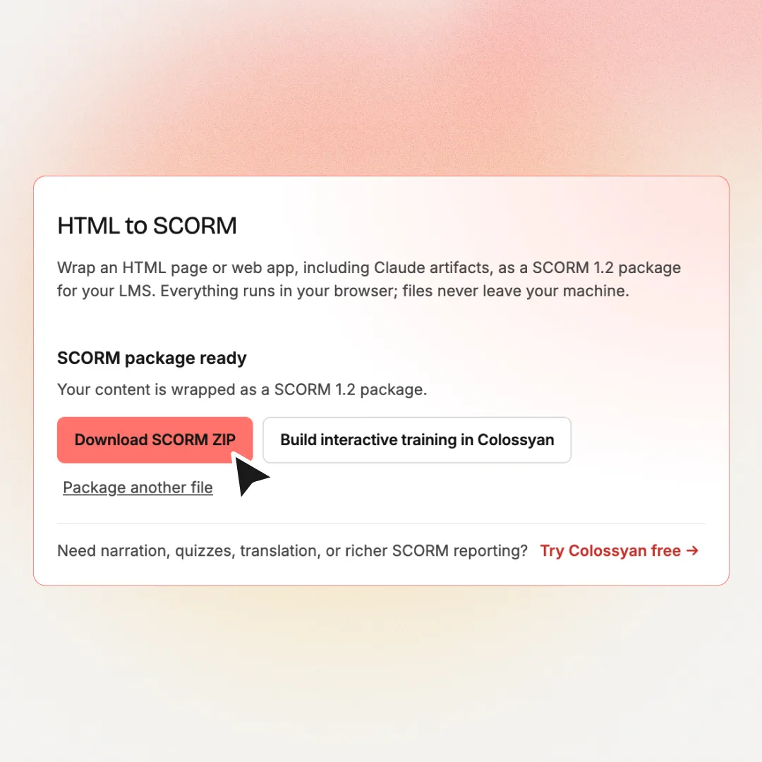 Downloading a SCORM package for LMS upload