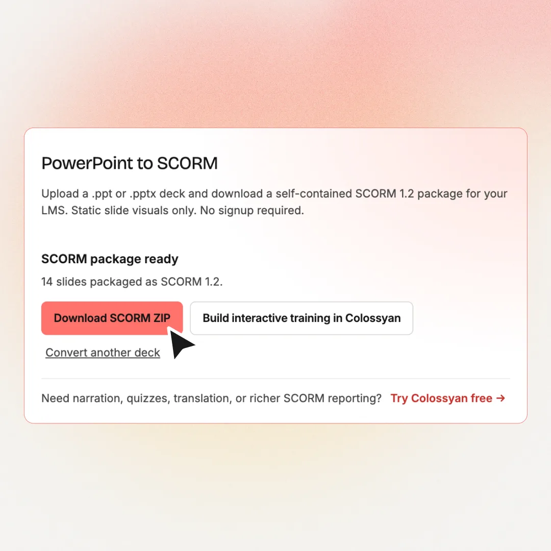 Downloading a SCORM package for LMS upload