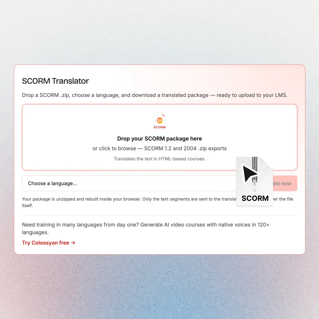 Dropping a SCORM zip package into the translator