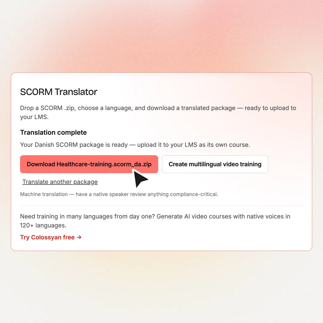 Downloading a translated SCORM package