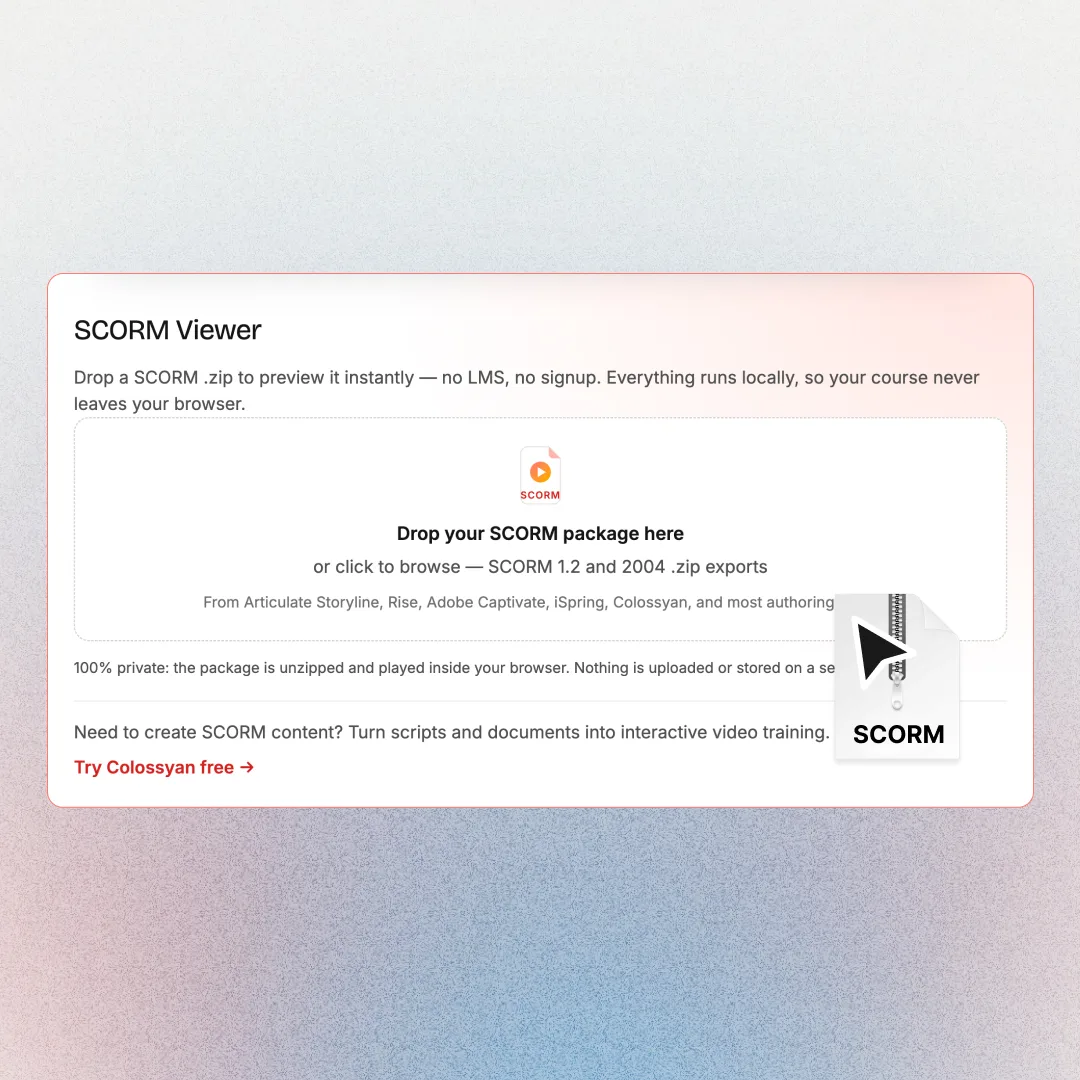 Dragging a SCORM package onto the viewer's drop zone