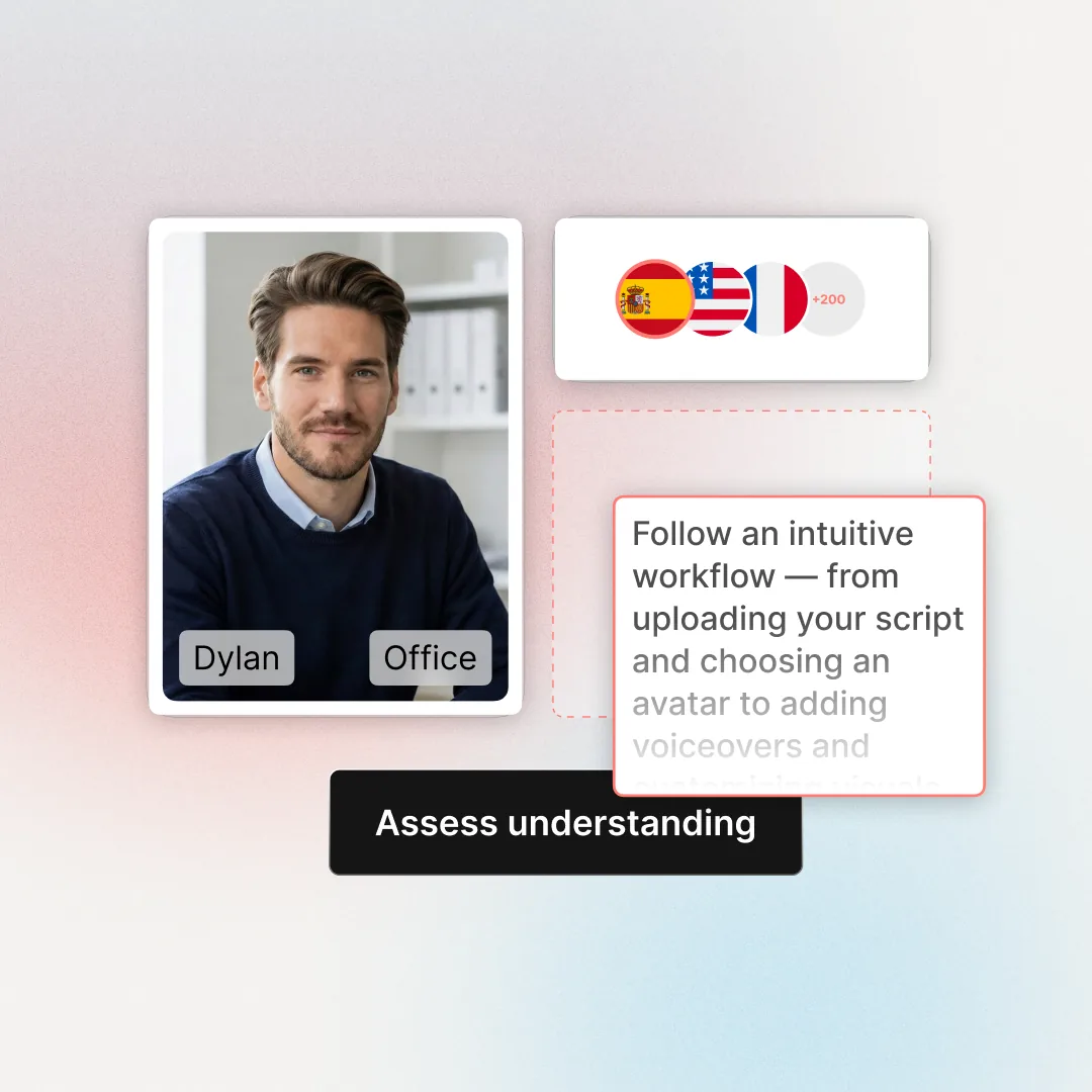 Colossyan editor with interactive buttons and text