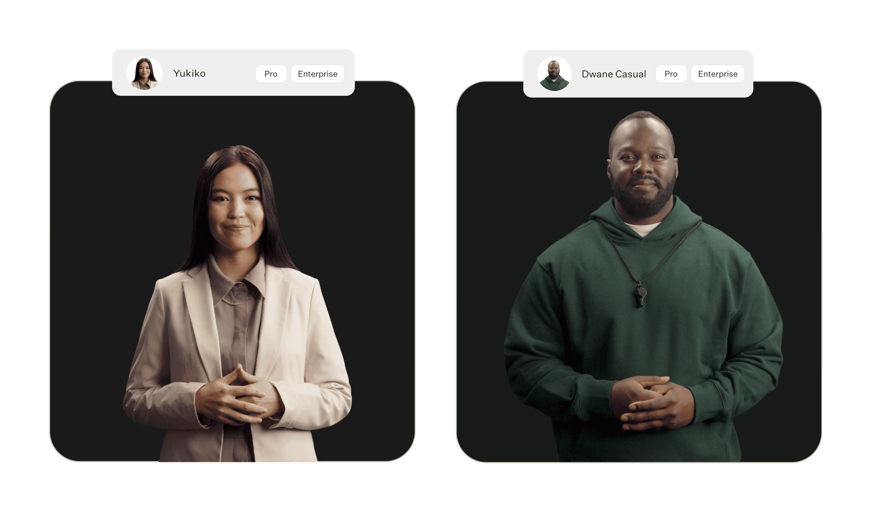 Two side-by-side Colossyan avatars