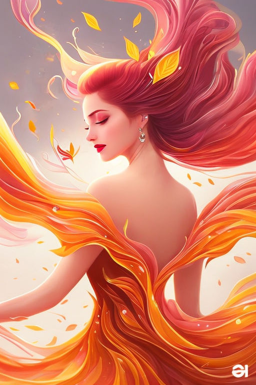 Prompt: 2D digital painting, art by Anna Dittman, fluid motion, dynamic movement, flying leaves, red and yellow, cinematic lighting, inspired by playground artist Nobody Really 
