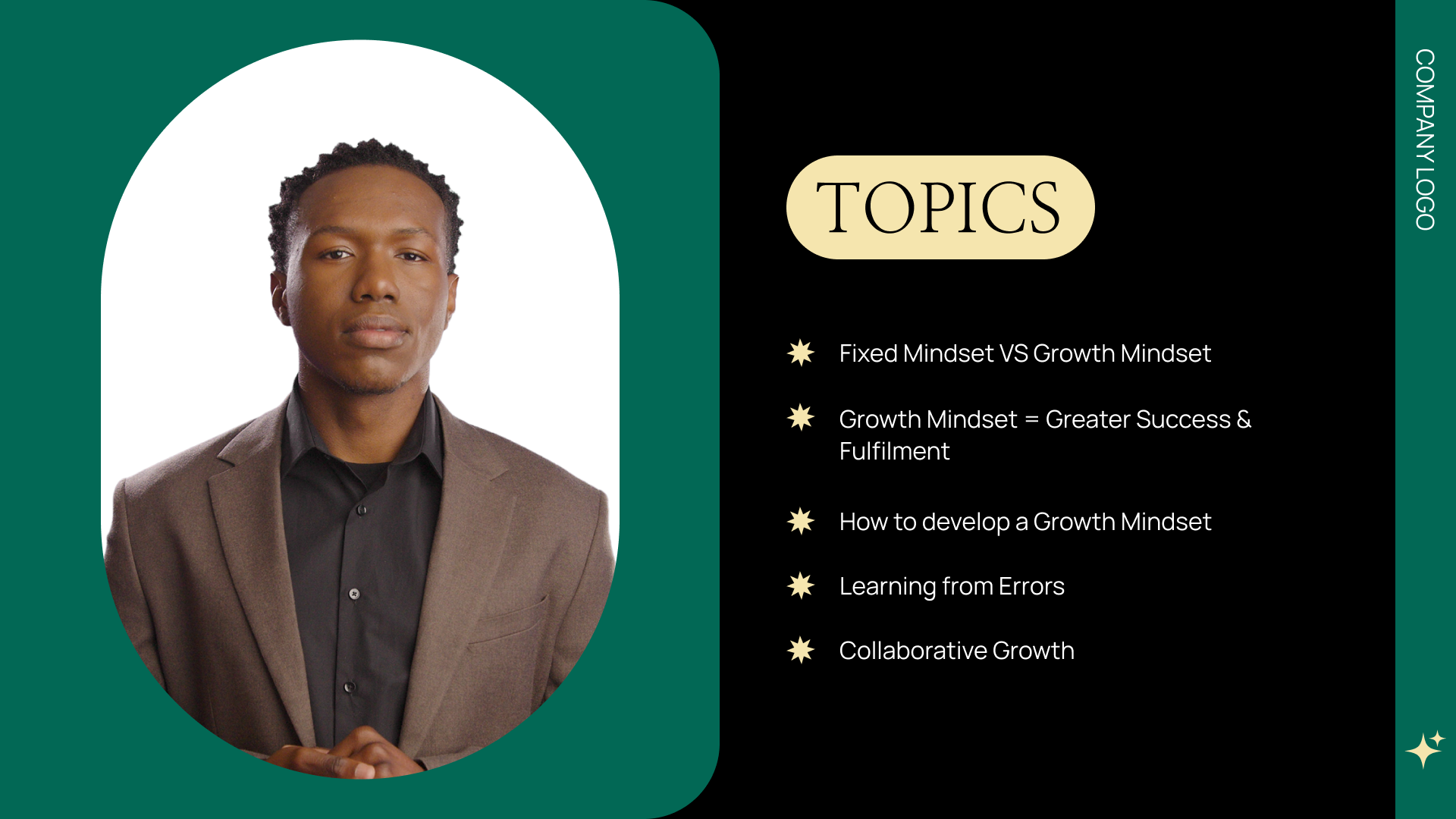 Screenshot from a corporate video featuring an AI avatar