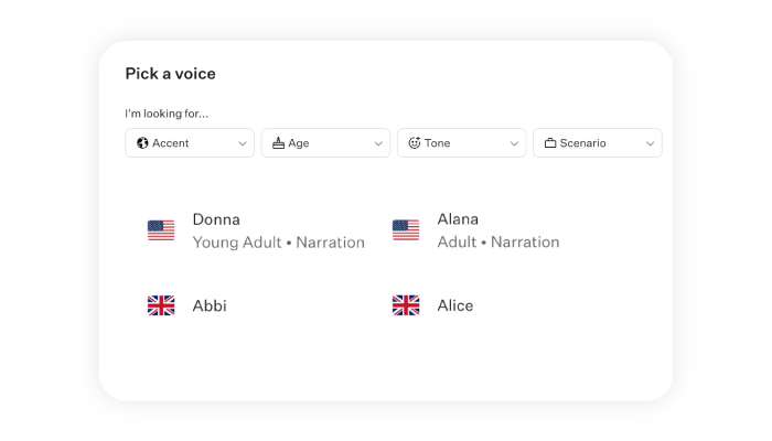 Voice customization feature with English and UK accent options