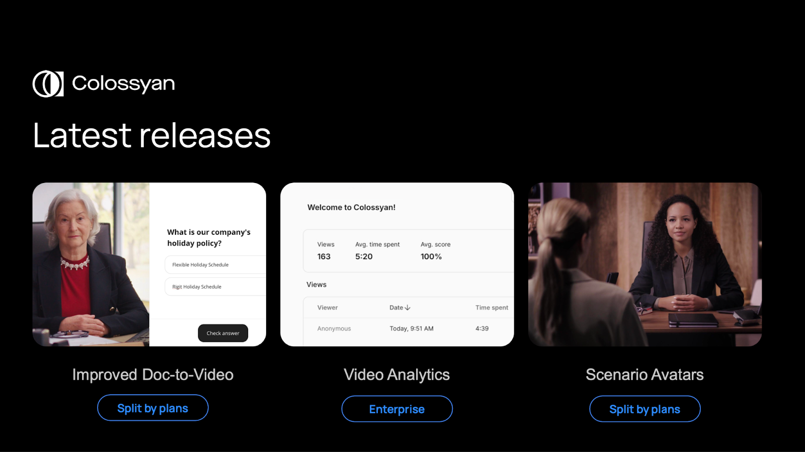 Summary of Colossyan's latest releases