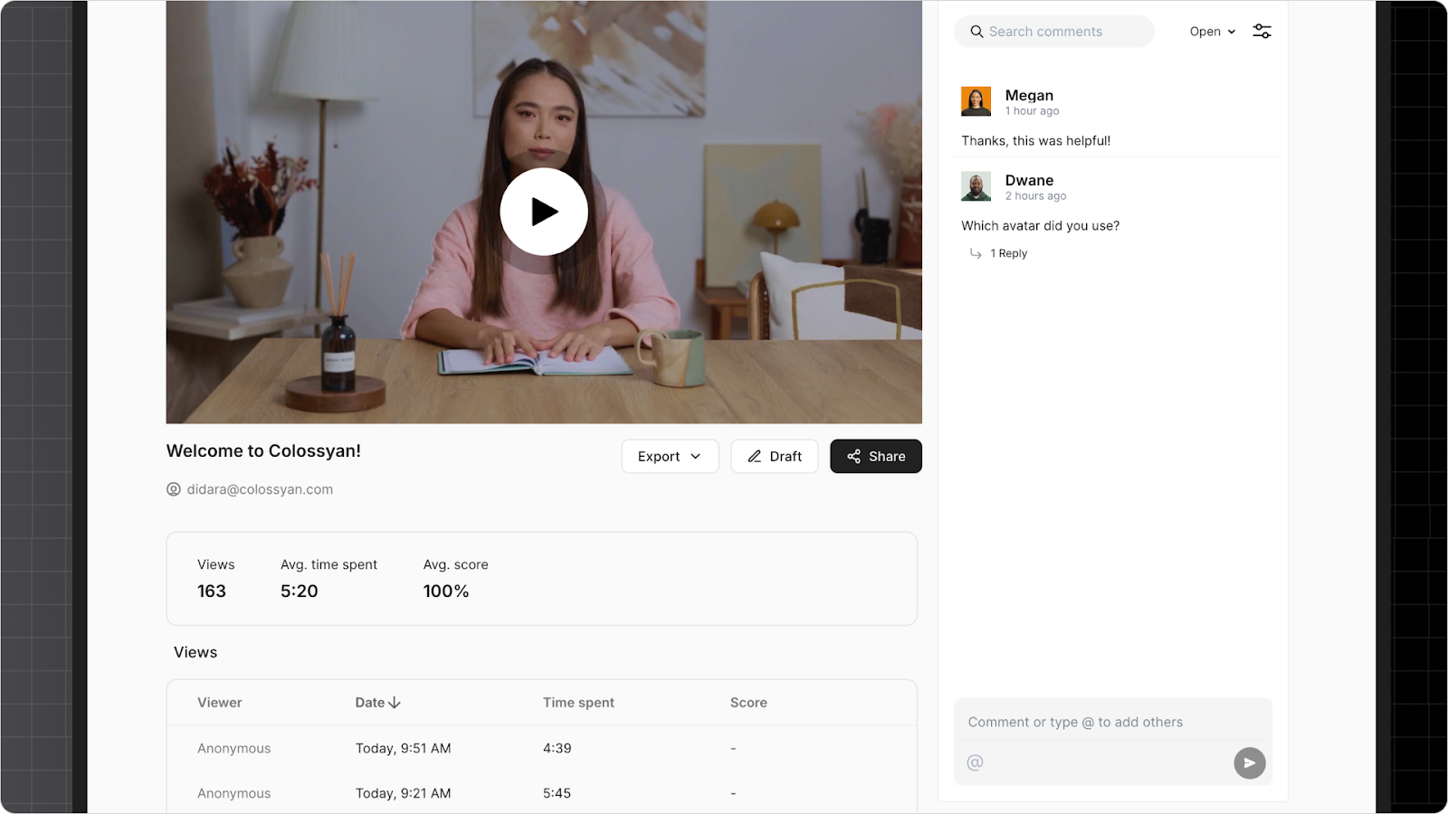 Image of Colossyan's video analytics feature
