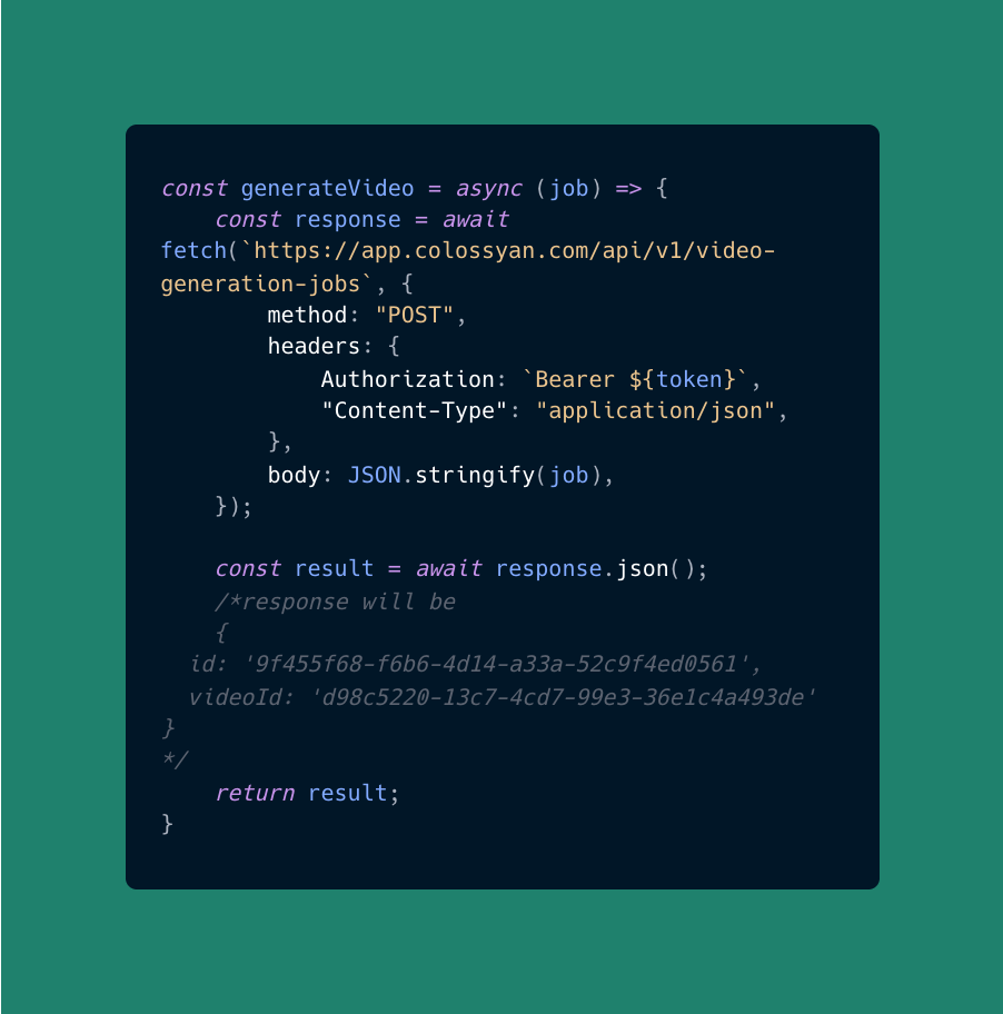 Code to call the generate video function