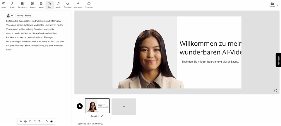 Gif showing how to edit a multilingual video in Colossyan
