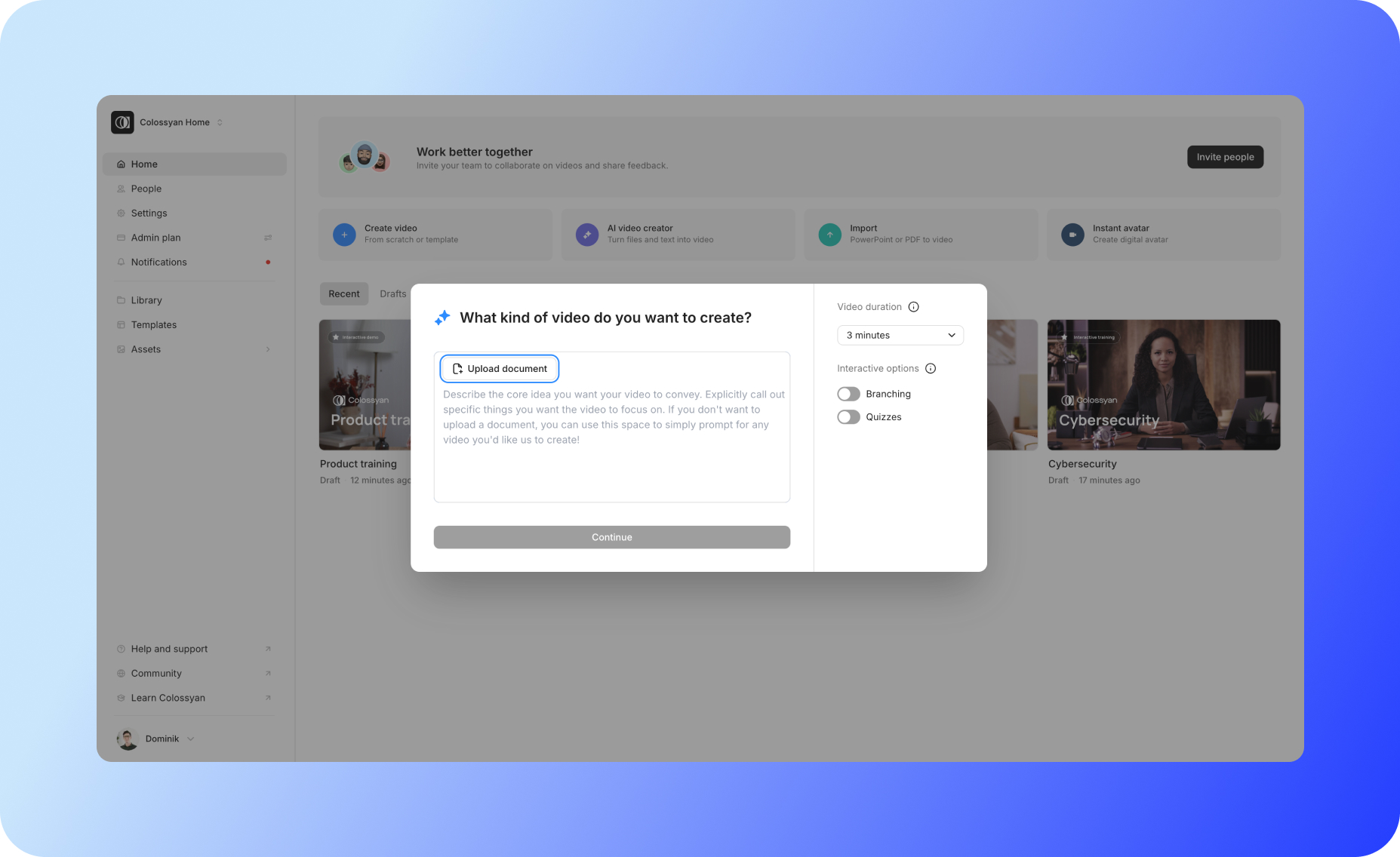 Colossyan's AI video creator workflow
