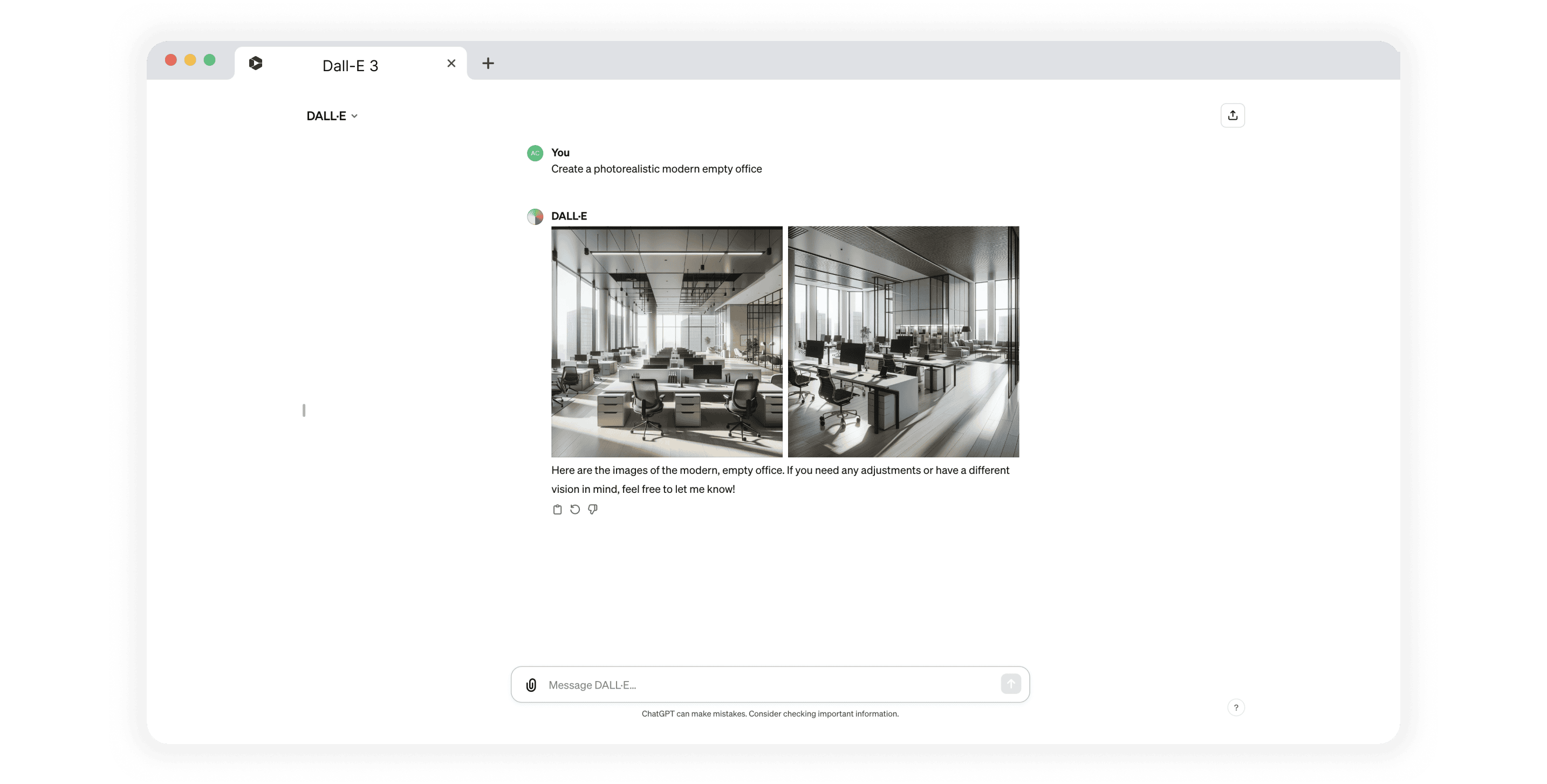 A screenshot of Dall-e 3's interface.