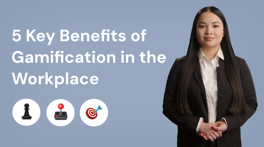 Title page that reads, "5 Key Benefits of Gamification in the Workplace"