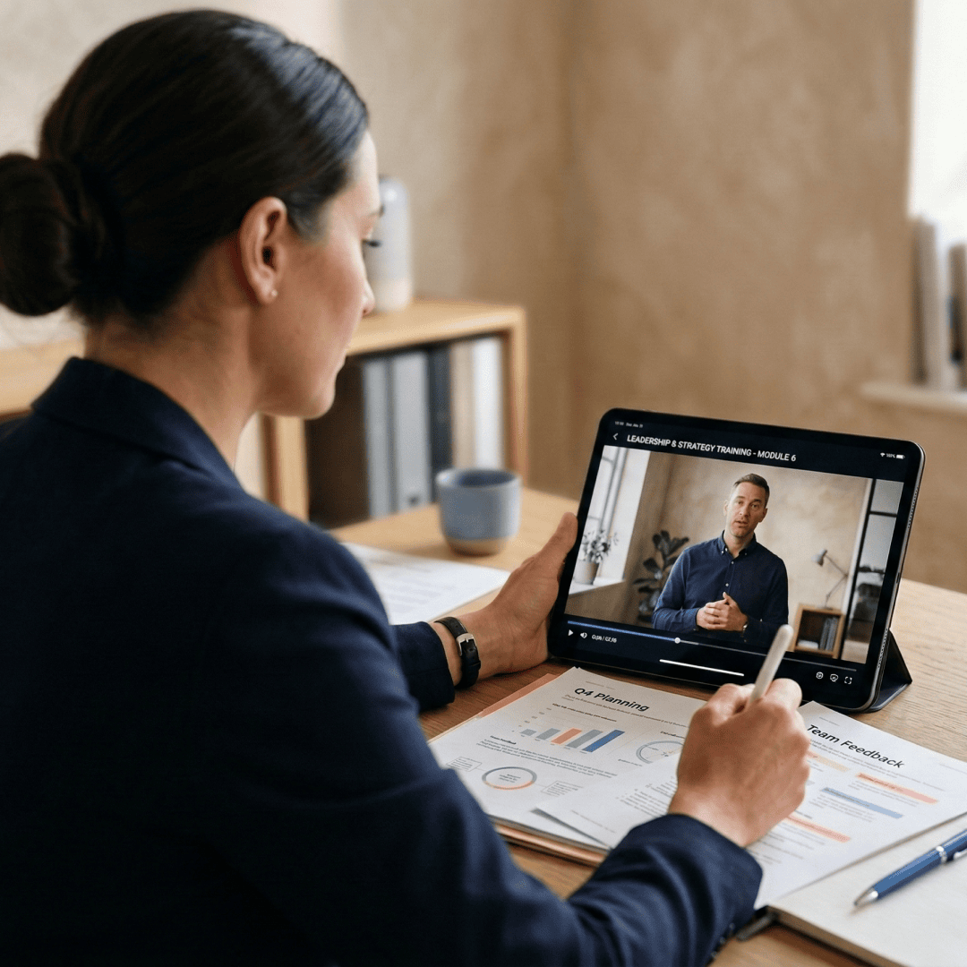 Employee watching an AI onboarding video