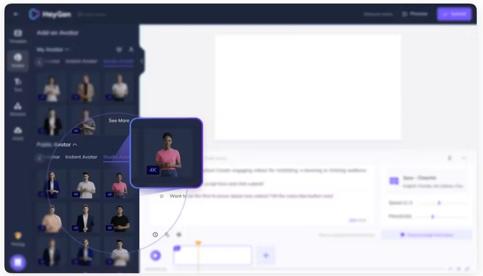 HeyGen interface for creating marketing-focused AI avatar videos