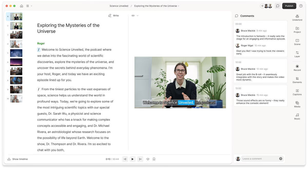 Descript's text editor